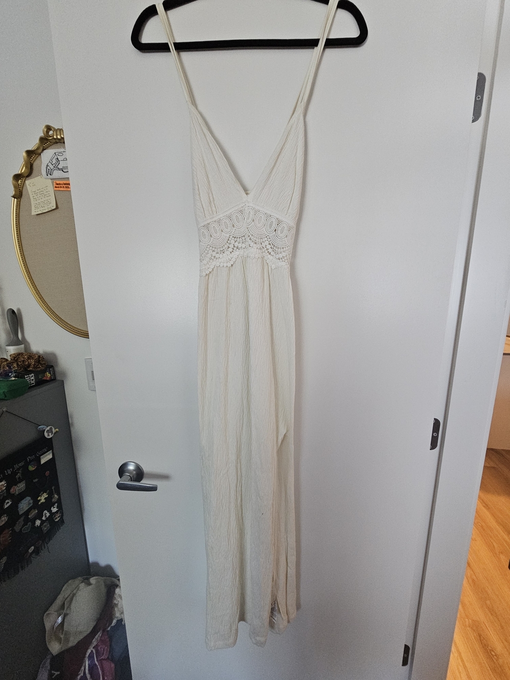ASOS Cream Crochet-Waist V-Neck Maxi Dress